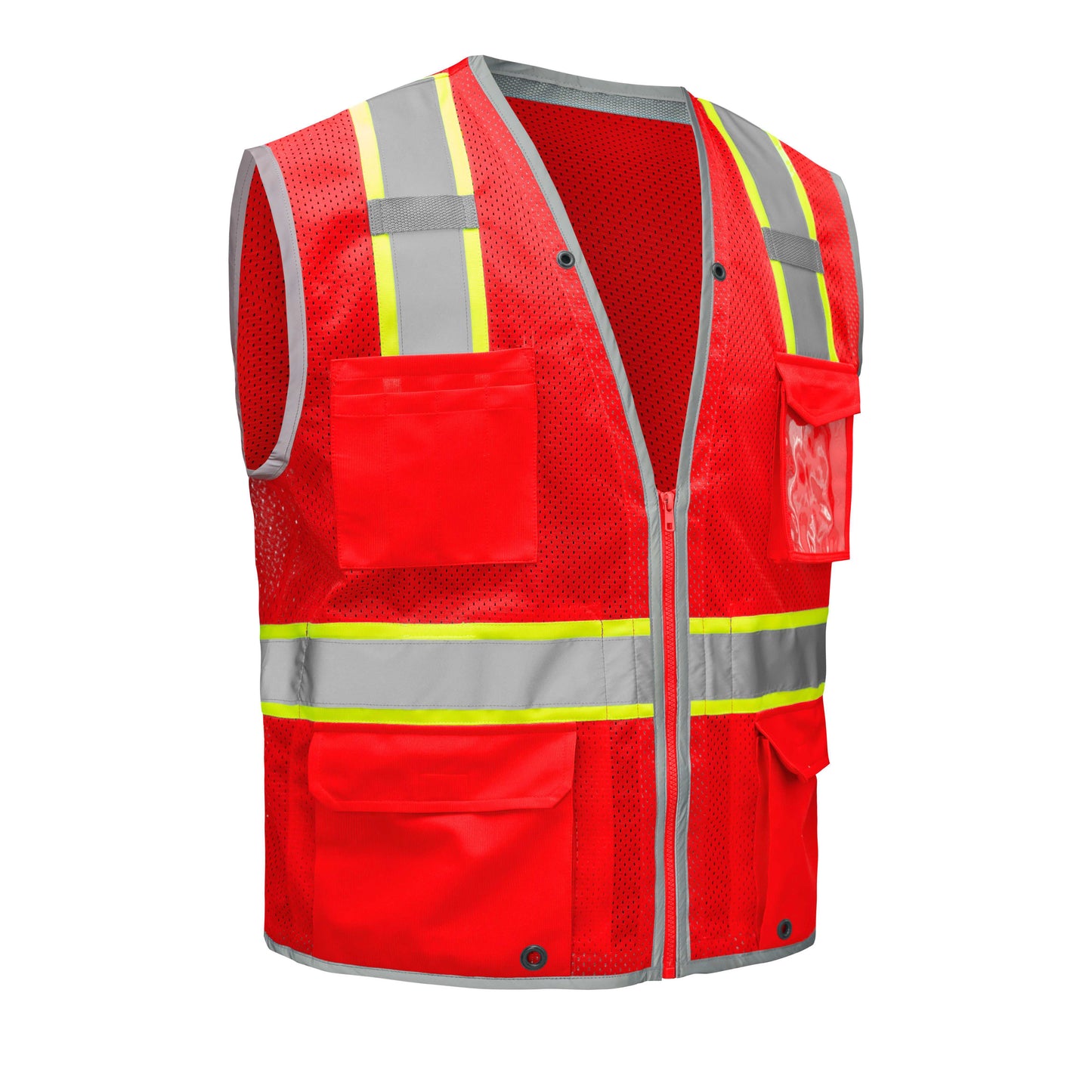 Bright red mesh hi-vis safety vest with reflective stripes from GlowSafetyVest