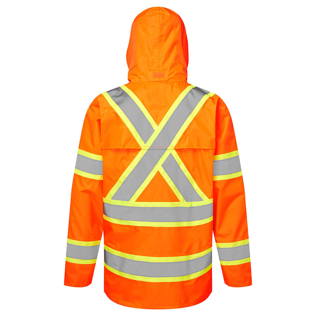 High-visibility orange ANSI safety jacket with reflective stripes from GlowSafetyVest