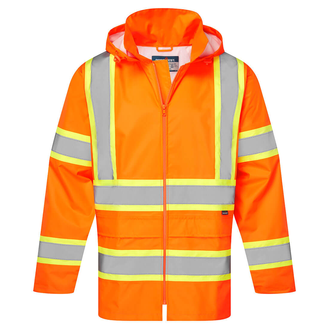 High-visibility orange ANSI safety jacket with reflective stripes from GlowSafetyVest