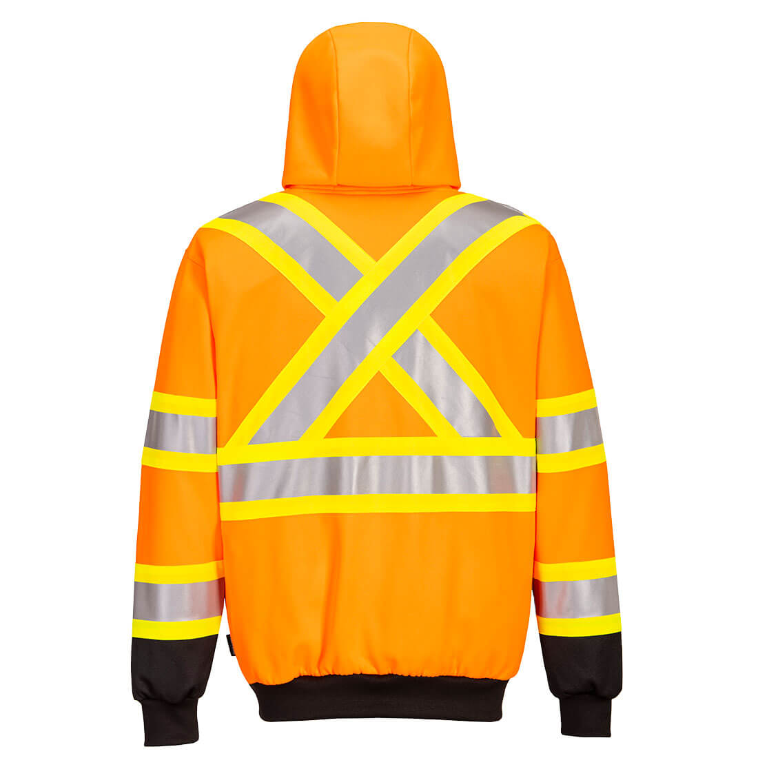 Orange and black hi-vis safety jacket with reflective x back from GlowSafetyVest 