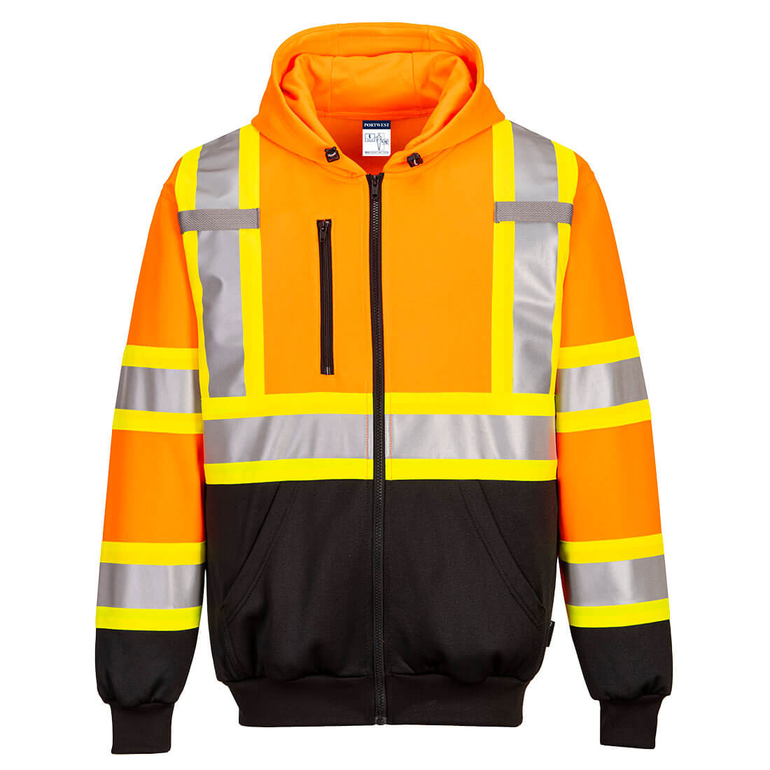 Orange and black hi-vis safety jacket with reflective x back from GlowSafetyVest 