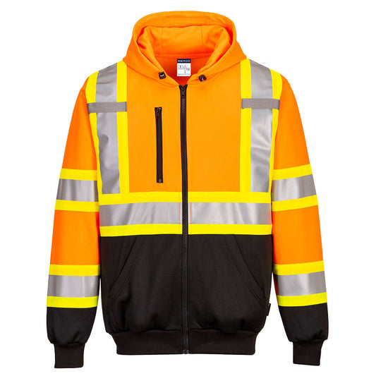 Orange and black hi-vis safety jacket with reflective x back from GlowSafetyVest 