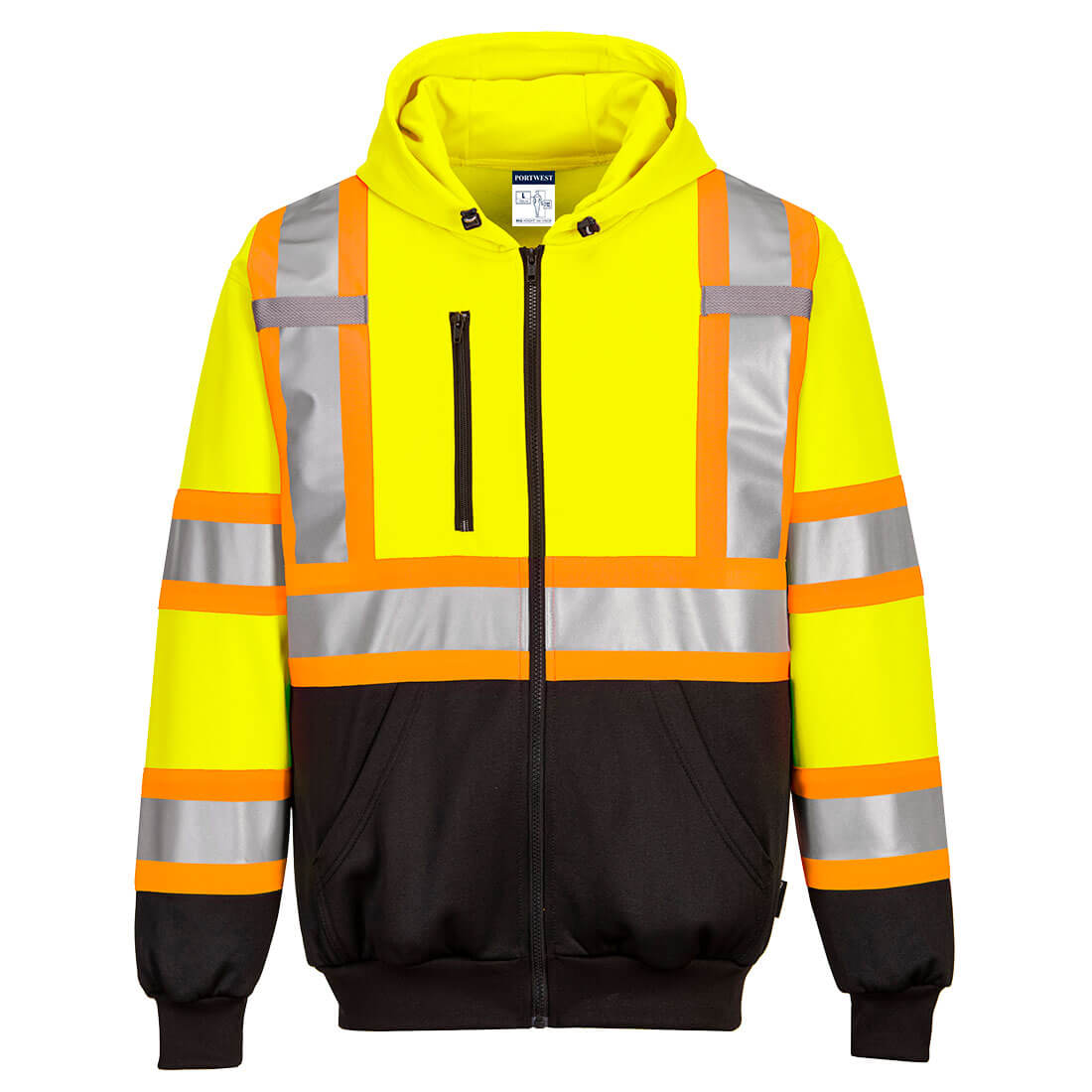 High-visibility yellow safety jacket with silver reflective stripes from GlowSafetyVest