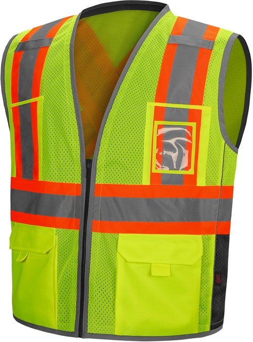 High-visibility lime mesh safety vest with X back reflective tape from GlowSafetyVest