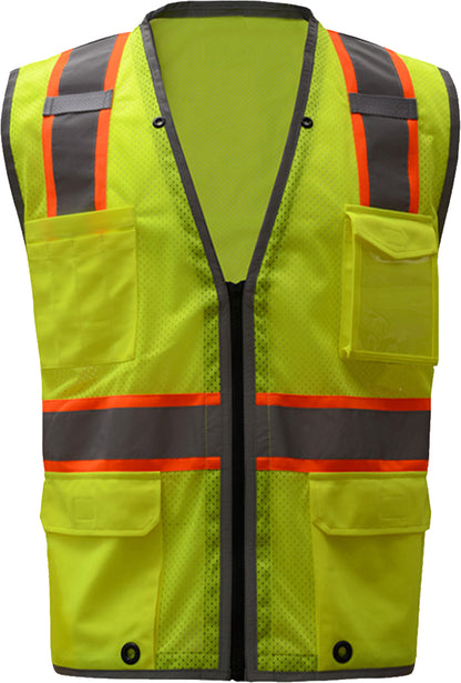 Yellow hi-vis mesh safety vest with reflective stripes from GlowSafetyVest