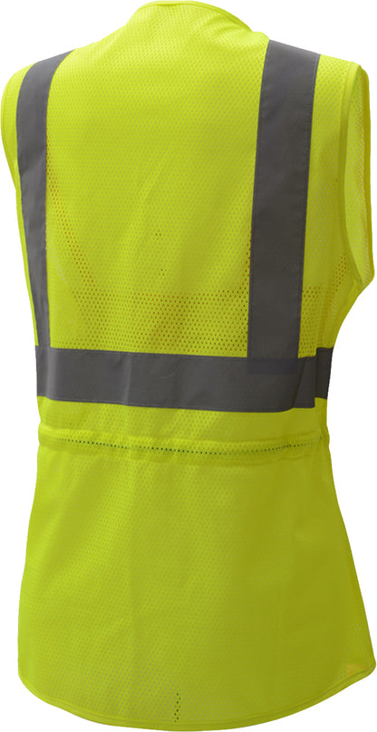 Womens yellow ansi mesh safety vest with reflective tape from GlowSafetyVest