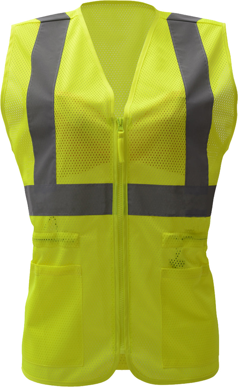 Womens yellow ansi mesh safety vest with reflective tape from GlowSafetyVest