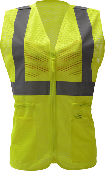 Womens yellow ansi mesh safety vest with reflective tape from GlowSafetyVest