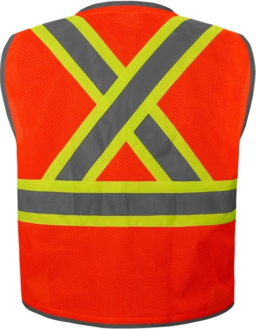 Orange mesh safety vest with contrast reflective X back tape from GlowSafetyVest