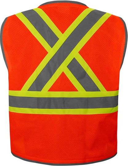 Orange mesh safety vest with contrast reflective X back tape from GlowSafetyVest
