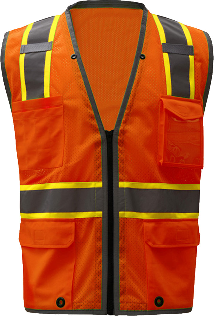 Orange hi-vis mesh safety vest with reflective tape from GlowSafetyVest