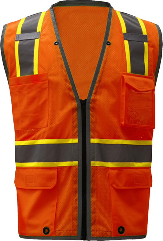 Orange hi-vis mesh safety vest with reflective tape from GlowSafetyVest