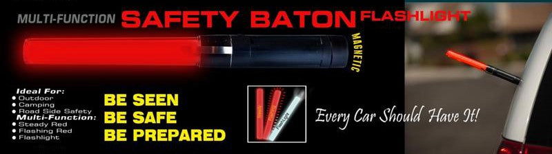 Safety Baton & Flashlight – Multi-Function Red & Flashing Light for Roadside & Outdoor Safety