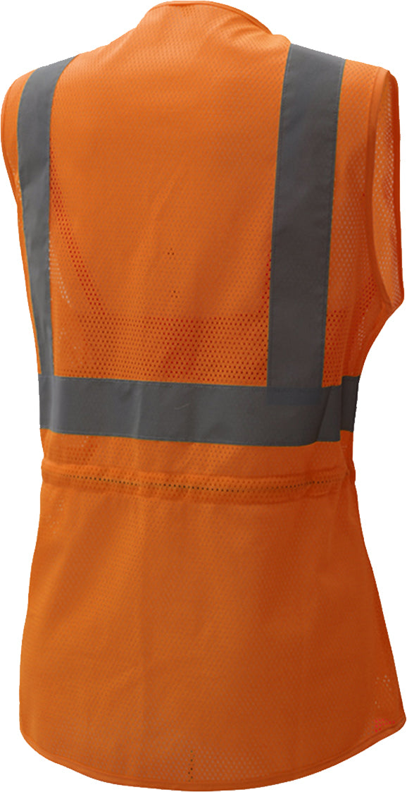 Womens orange ansi mesh safety vest with reflective tape from GlowSafetyVest