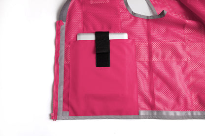 Pink hi-vis mesh safety vest with silver reflective stripes from GlowSafetyVest