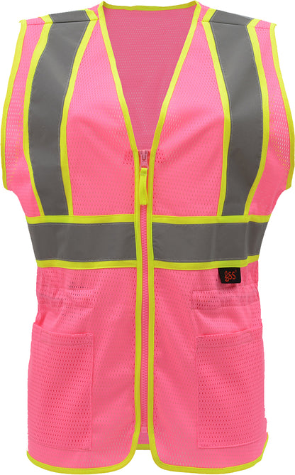 Pink mesh safety vest with reflective tape and hi-vis trim from GlowSafetyVest