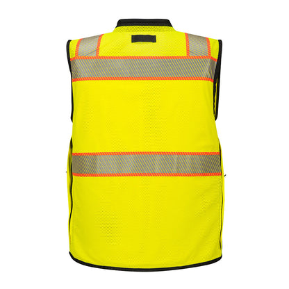 black and yellow contrast Reflective safety vest with segmented tape from GlowSafetyVest