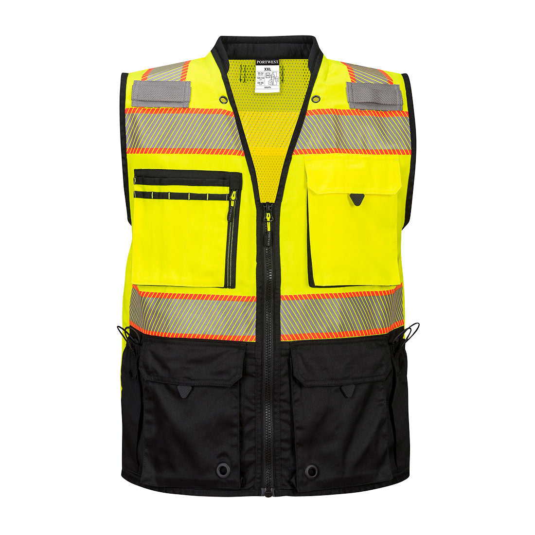 black and yellow contrast Reflective safety vest with segmented tape from GlowSafetyVest
