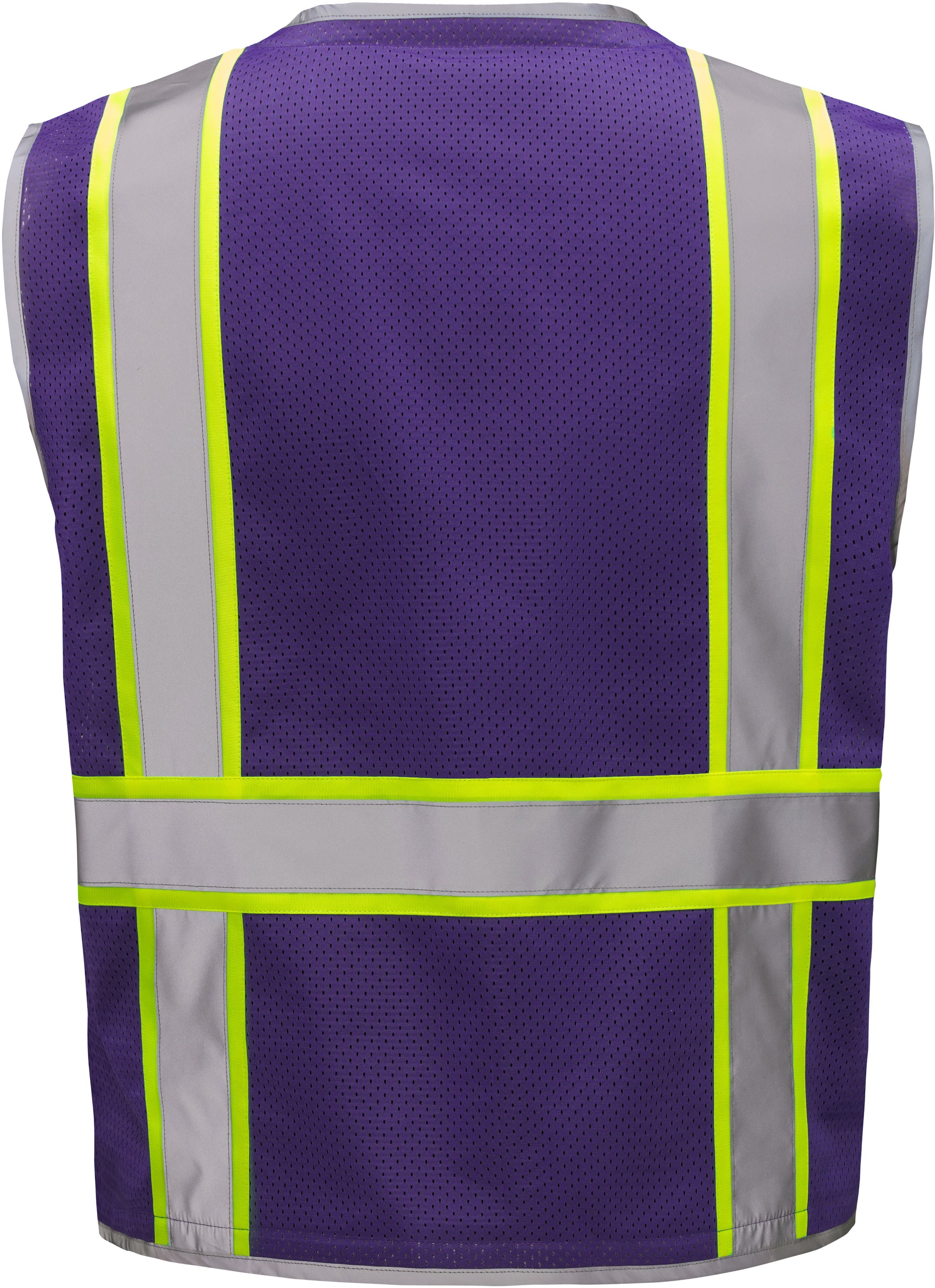 Purple mesh safety vest with silver reflective stripes from GlowSafetyVest