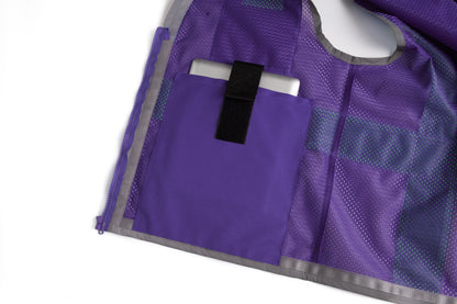 Purple mesh safety vest with silver reflective stripes from GlowSafetyVest