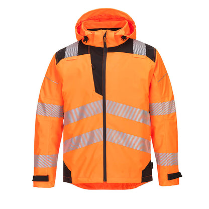Orange safety jacket with segmented reflective stripes from GlowSafetyVest