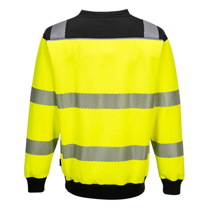 High-visibility yellow sweater with segmented reflective stripes from GlowSafetyVest