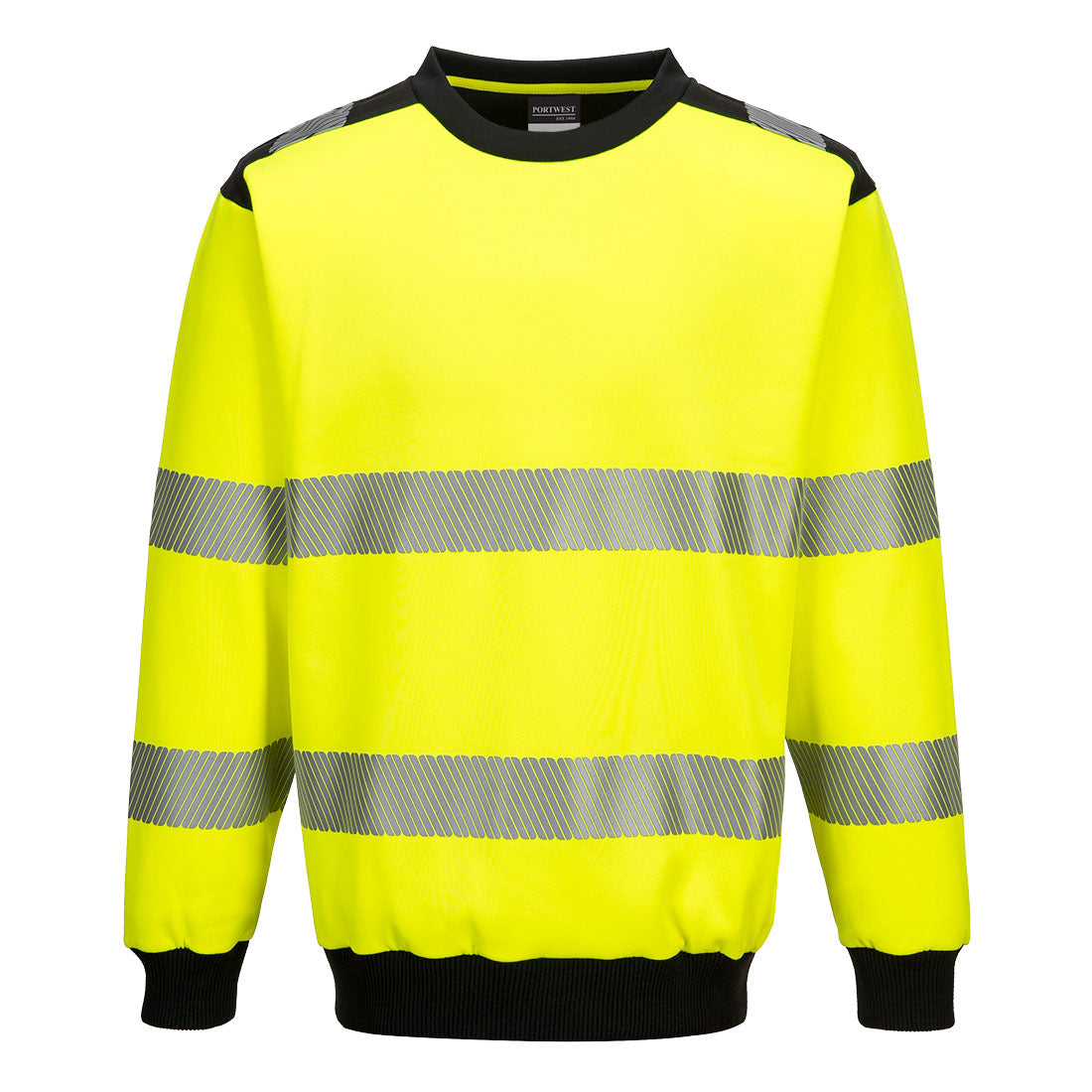 High-visibility yellow sweater with segmented reflective stripes from GlowSafetyVest