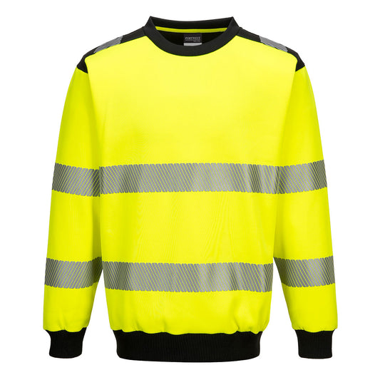 High-visibility yellow sweater with segmented reflective stripes from GlowSafetyVest
