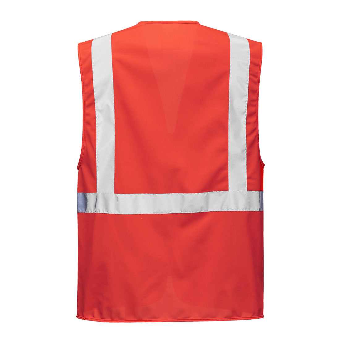 Red executive safety vest with reflective tape from GlowSafetyVest