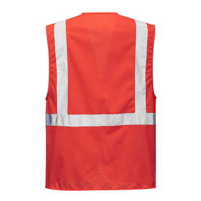 Red executive safety vest with reflective tape from GlowSafetyVest