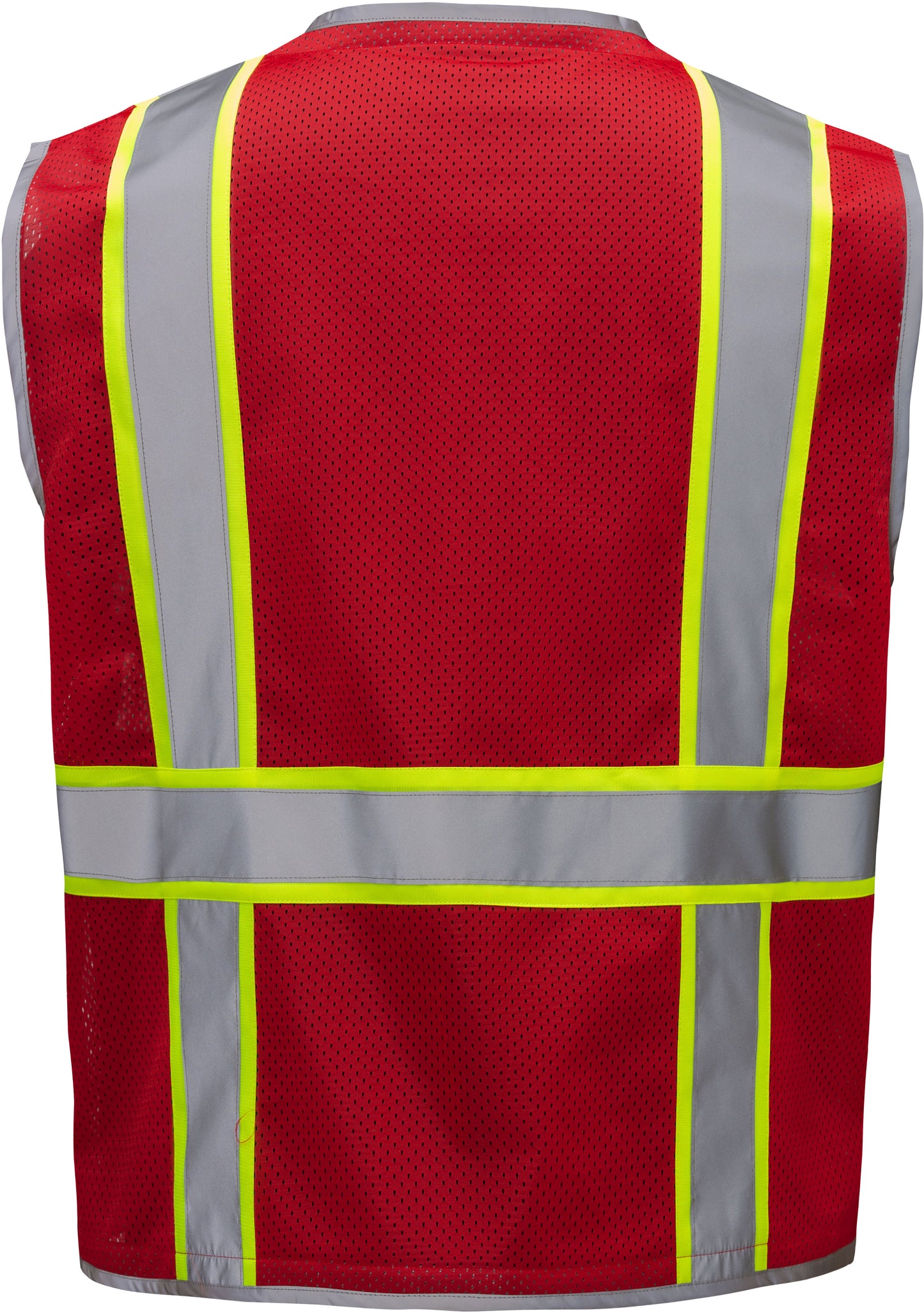 Red mesh safety vest with silver reflective stripes from GlowSafetyVest