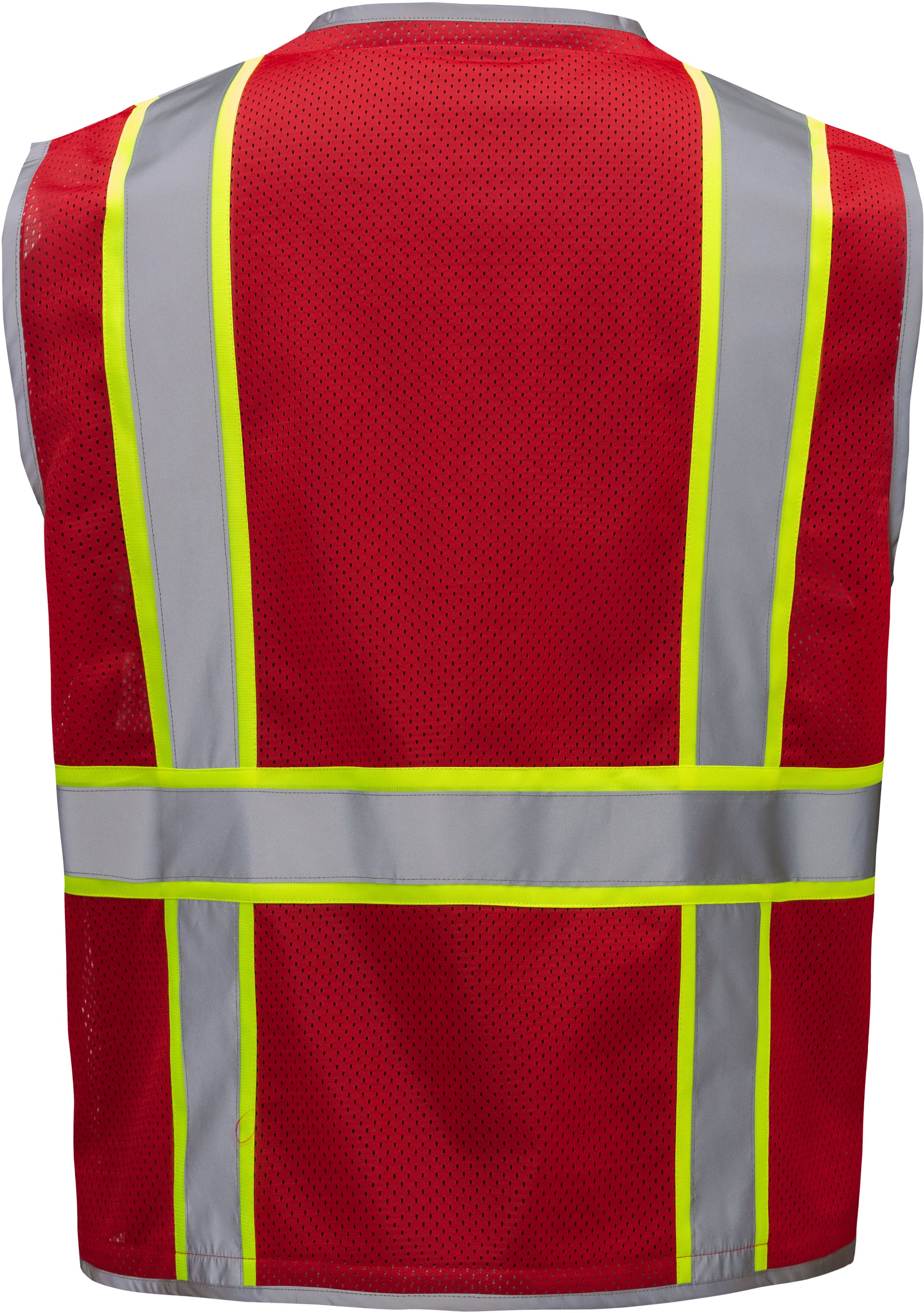 Red mesh safety vest with silver reflective stripes from GlowSafetyVest