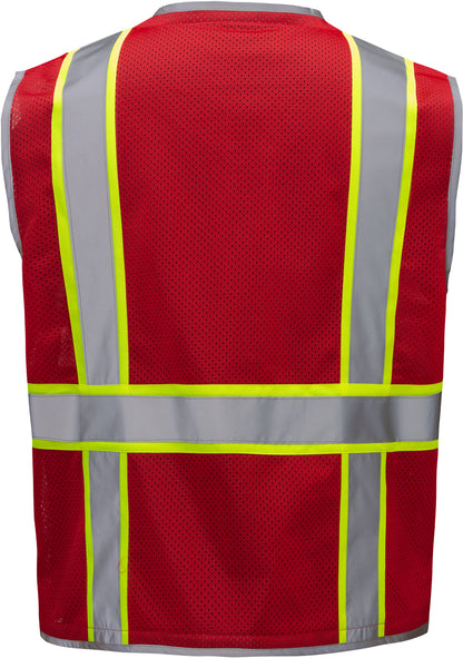 Red mesh safety vest with silver reflective stripes from GlowSafetyVest