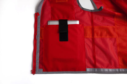 Red mesh safety vest with silver reflective stripes from GlowSafetyVest