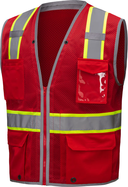 Red mesh safety vest with silver reflective stripes from GlowSafetyVest