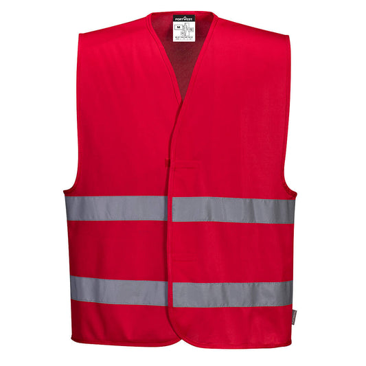 Red events safety vest with reflective tape from GlowSafetyVest