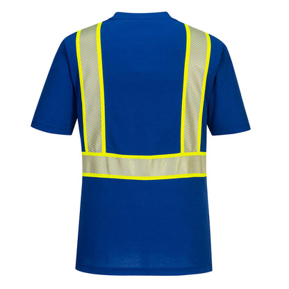Royal Blue safety shirt with segmented reflective yellow and silver tape from GlowSafetyVest