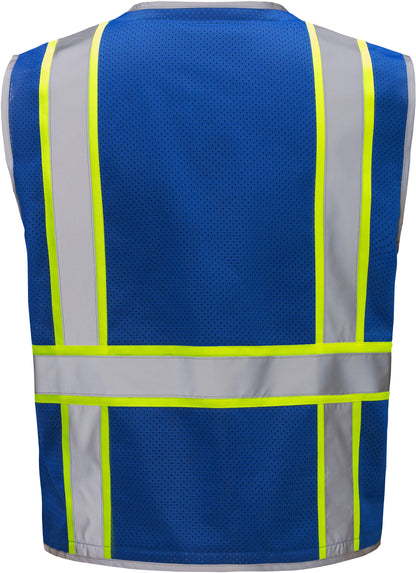 Blue mesh safety vest with silver reflective tape from GlowSafetyVest