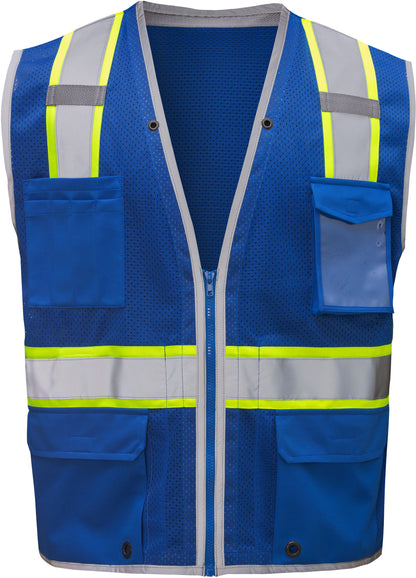 Blue mesh safety vest with silver reflective tape from GlowSafetyVest