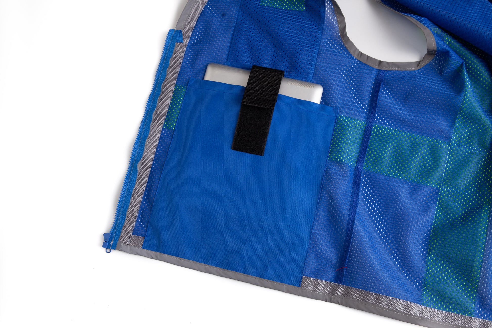 Blue mesh safety vest with silver reflective tape from GlowSafetyVest