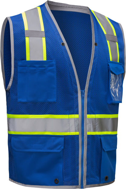 Blue mesh safety vest with silver reflective tape from GlowSafetyVest
