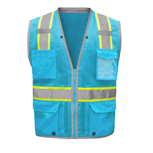 SkyBlue hi-vis mesh safety vest with reflective stripes from GlowSafetyVest