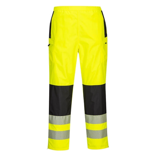 womens High-visibility yellow and black safety pants with segmented reflective stripes from GlowSafetyVest