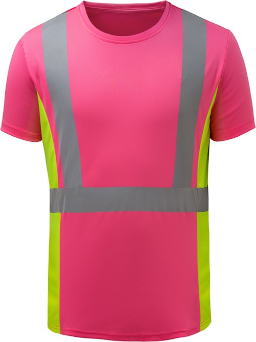 Pink womens safety shirt with reflective stripes from GlowSafetyVest