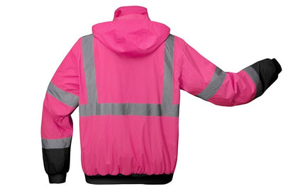 Pink and black safety jacket with reflective tape from GlowSafetyVest