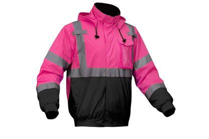 Pink and black safety jacket with reflective tape from GlowSafetyVest