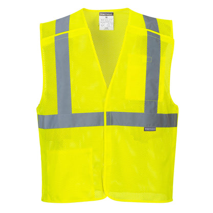 Yellow mesh breakaway safety vest with reflective stripes from GlowSafetyVest