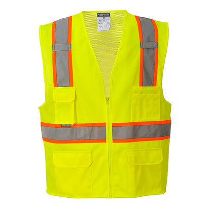 Yellow high-visibility executive safety vest with mesh back and reflective tape from GlowSafetyVest