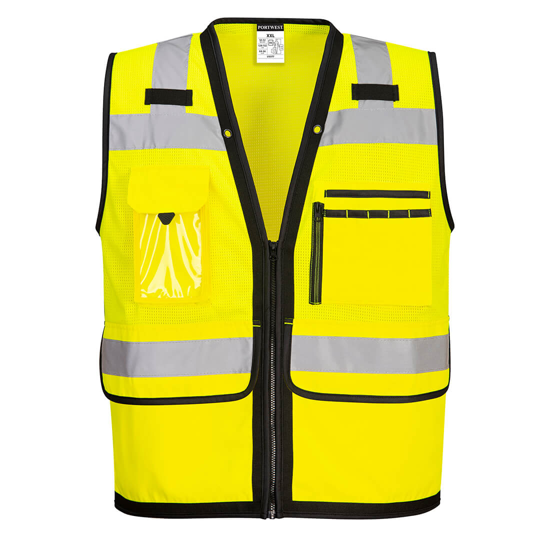 Yellow heavy duty surveyors safety vest from GlowSafetyVest