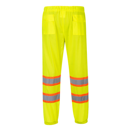 High-visibility yellow mesh safety pants with reflective stripes from GlowSafetyVest